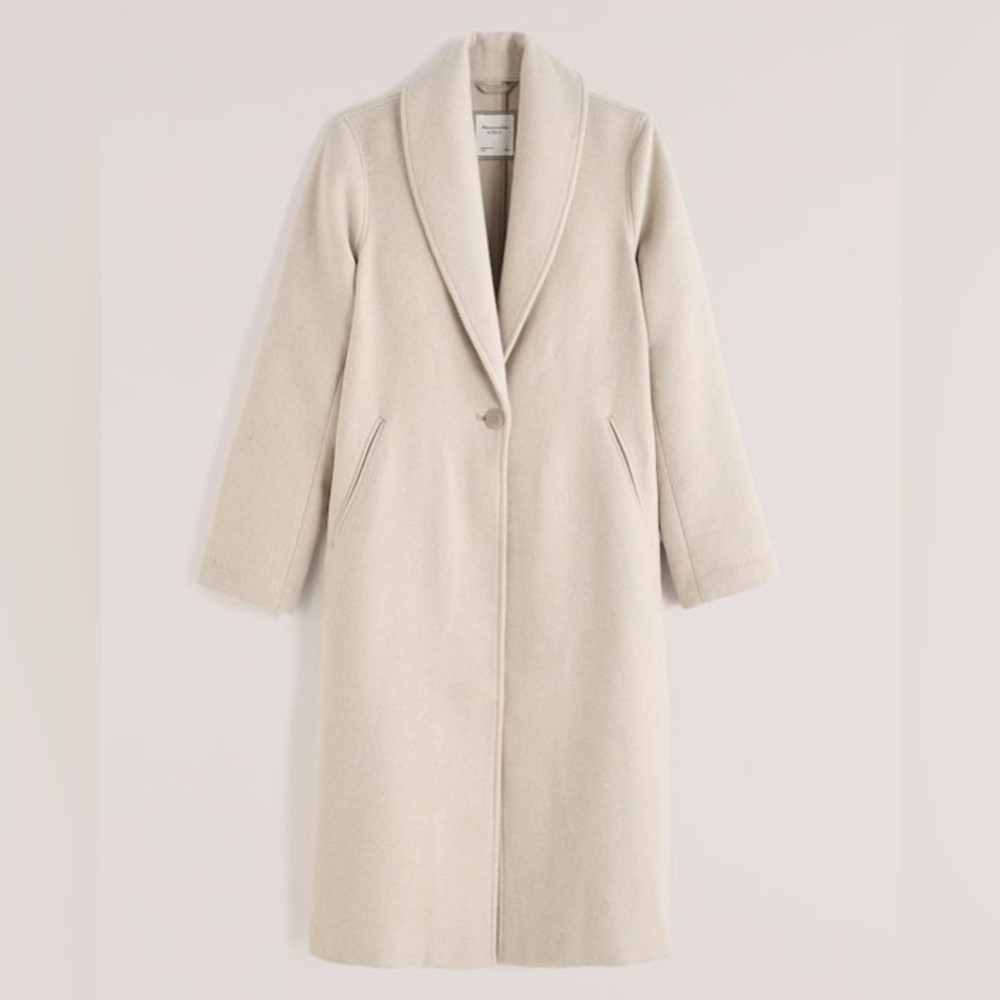 NWOT Abercrombie and Fitch Wool-Blend Double Cloth Blanket Coat cream, small